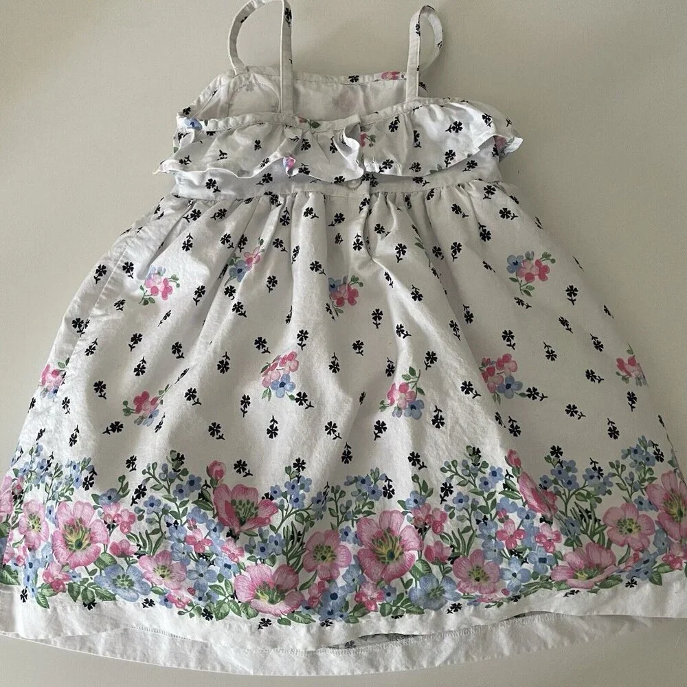 Janie and Jack Baby Girls Dress White with Pink Flowers Size 18 to 24 Months